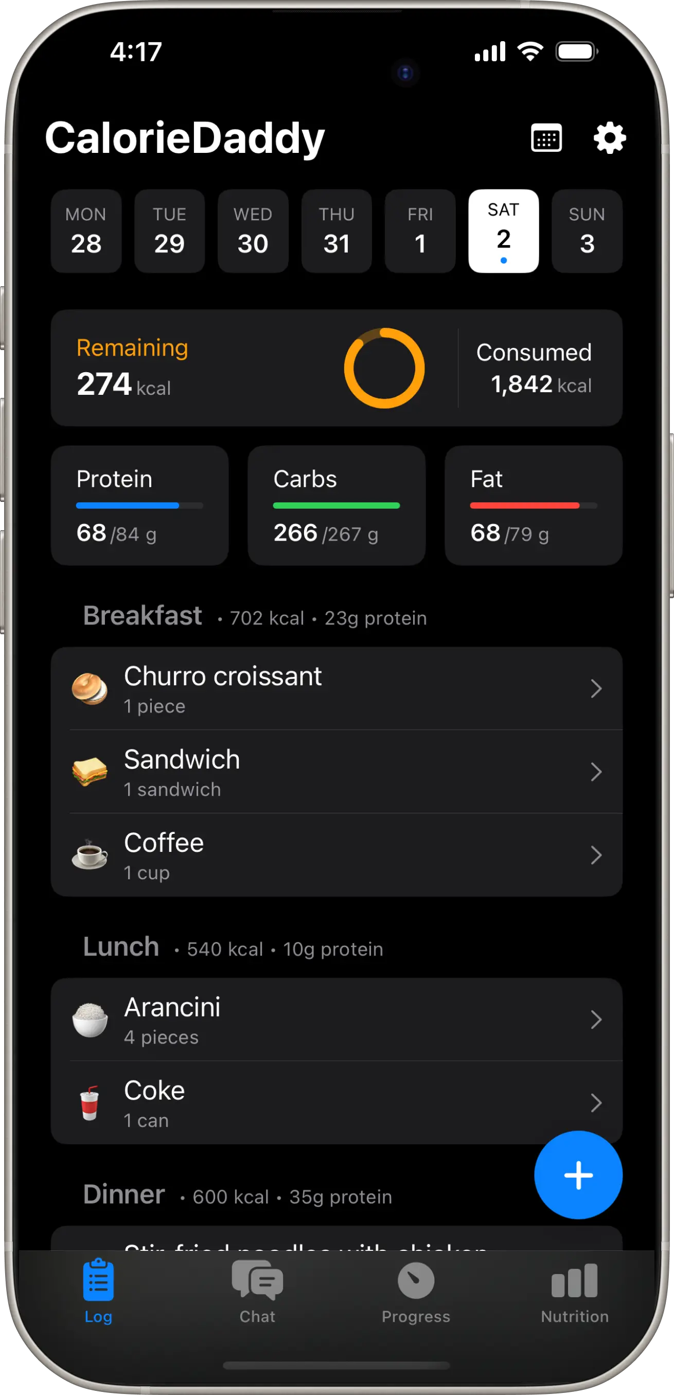 CalorieDaddy App Interface