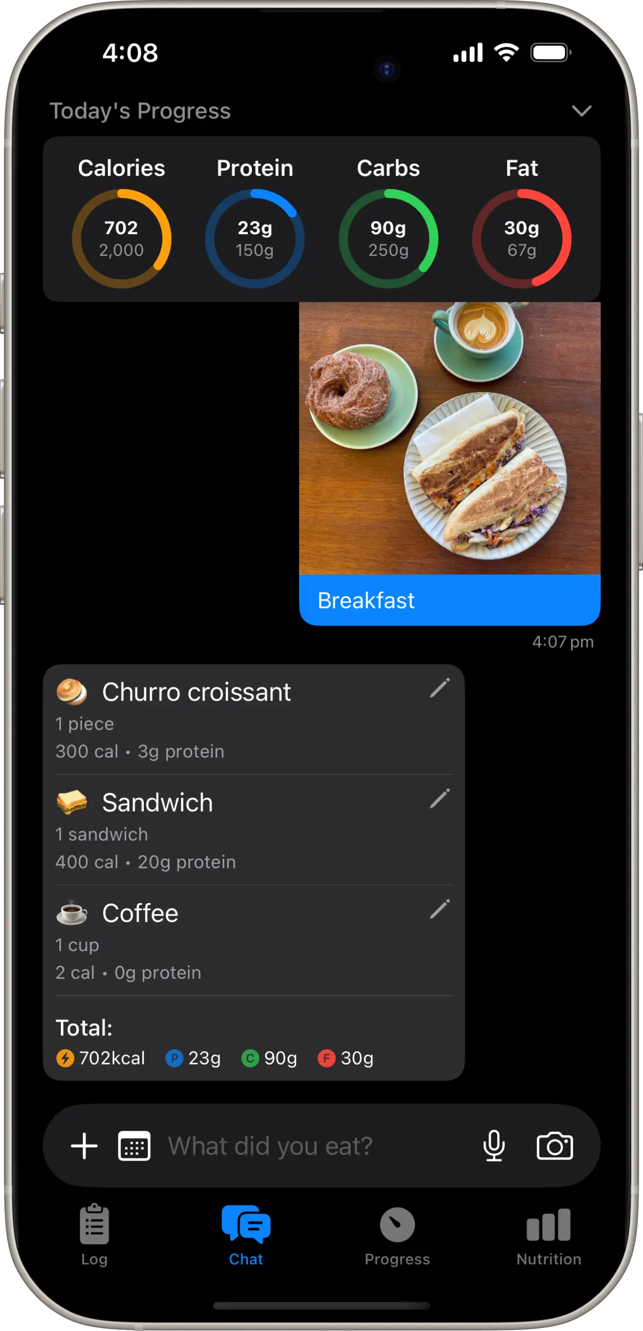 CalorieDaddy App Interface
